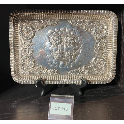 113 - Silver plate tray depicting cherubs weight 214g.