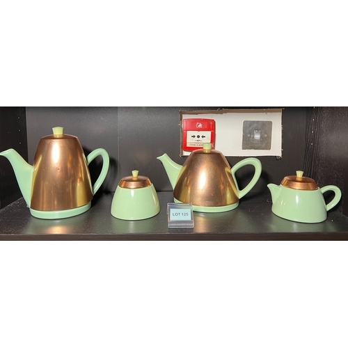 125 - Mid-century tea and coffee set with copper decoration