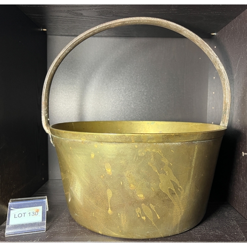 130 - Large brass jam pan with copper rivets