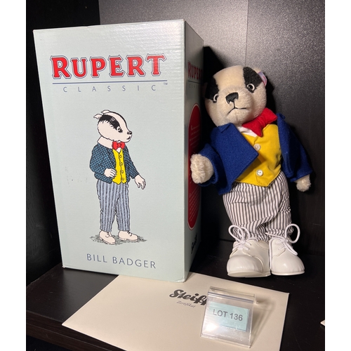 136 - Steiff Rupert teddy with box and  paperwork in excellent condition, complete with button in ear “Bil... 