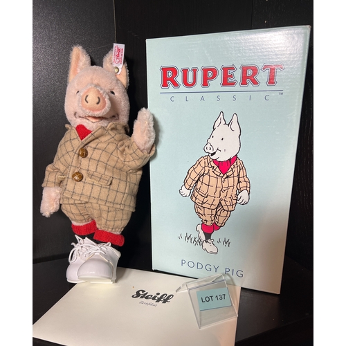 137 - Steiff Rupert teddy with box and  paperwork in excellent condition, complete with button in ear “Pad... 