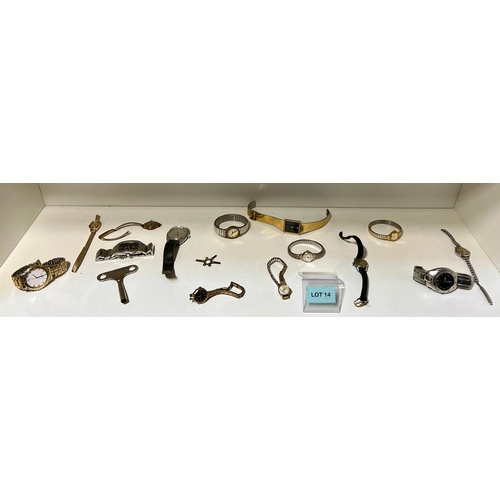 14 - Collection of ladies and gents watches including two clock keys