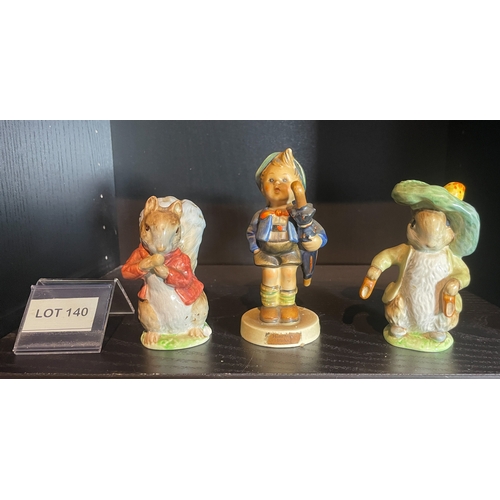 140 - One West German Goebol figure and two Beatrix potter beswick figures