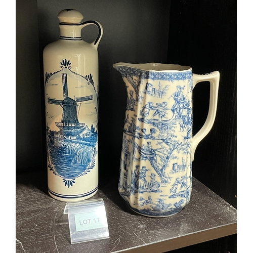 172 - Blue and white jug and decanter