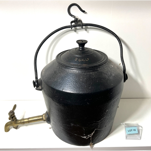 18 - 3 gallon cast-iron and brass kettle/pan - approx height 46cm