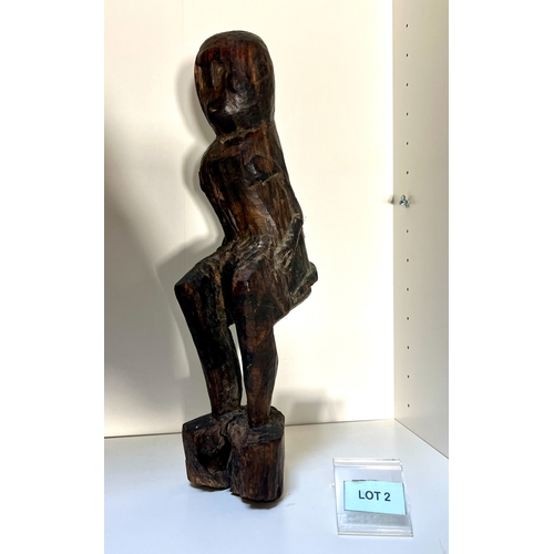 2 - Antique Bulul wood carving from the Philippines depicting a seated rice store protector Guardian (18... 