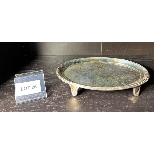 26 - solid silver legged tray weight 250g