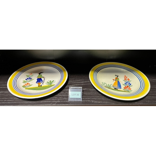 36 - Pair of handpainted French“Henriot Quimper” plates