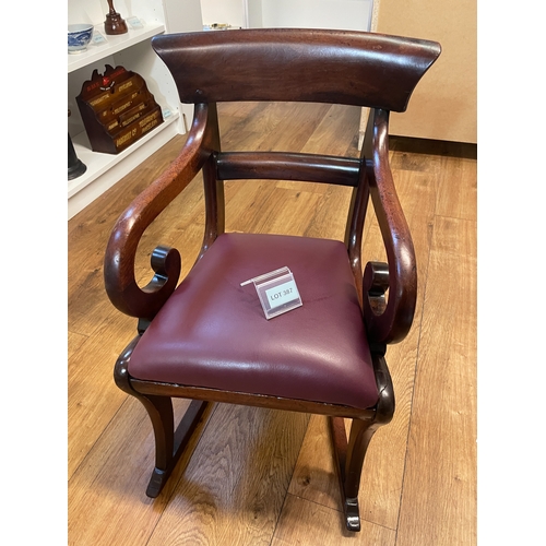 387 - Quality regency child’s  rocking chair with newly upholstered leather seat - approx 60cm