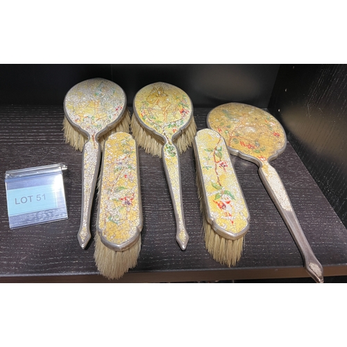 51 - Early crackled vanity set depicting fairies