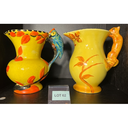 62 - Two wade heath art deco. Parrot jug and squirrel jug.