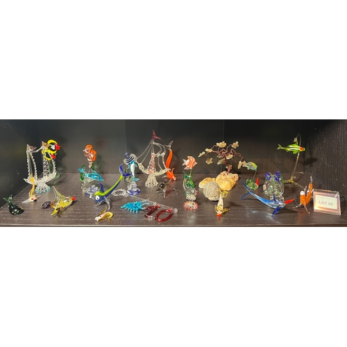 90 - Mixed lot including large collection of handblown glass figures plus one fossil and semiprecious tre... 