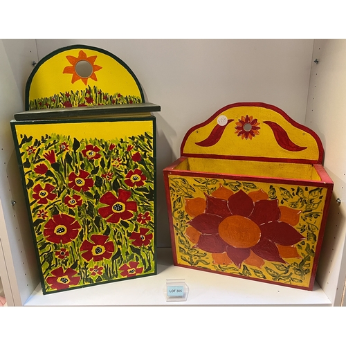 305 - Two hand painted (Bargeware) wall boxes/sconces