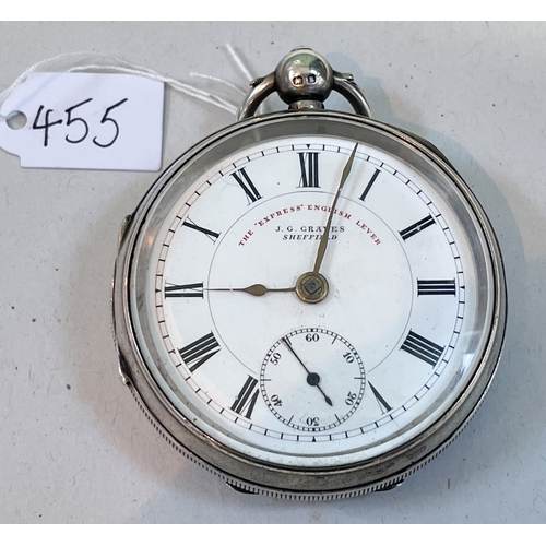 455 - An early solid silver pocket watch in working order. The 