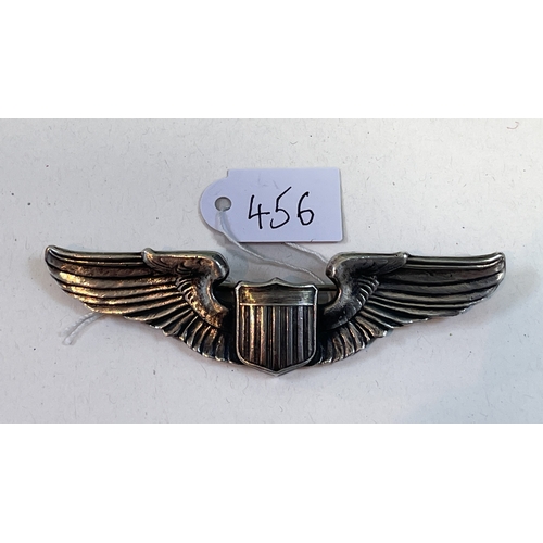 456 - A fine quality solid silver RAF wings and shield brooch/pin engraved on the back  