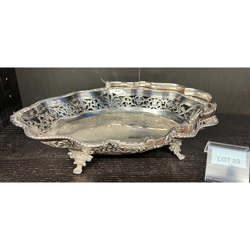 89 - Large solid silver handled basket made by Fattorini & Sons with lattice design, weight 486g