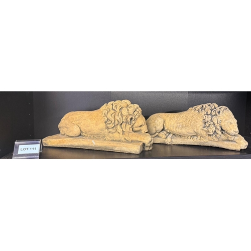 111 - Pair of reconstituted stone lions