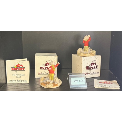 116 - Two Rupert the Bear Arden Sculptures with original box and artist signed card 