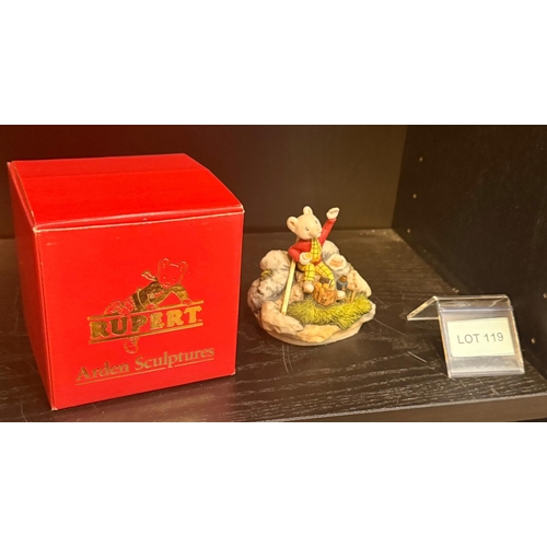 119 - Rupert the Bear Arden Sculptures with original box and artist signed card - Rupert Hiking RM100