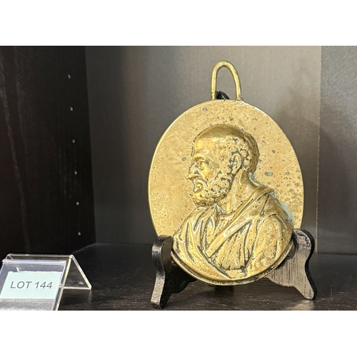 144 - 16th Century bronze medallion of Saint Peter with a loop hanging to the top