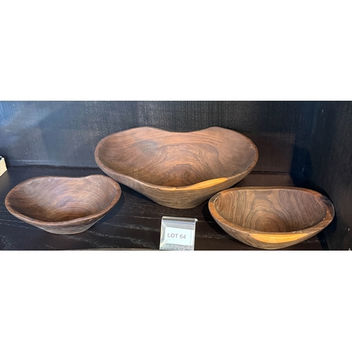 64 - Three wooden bowls