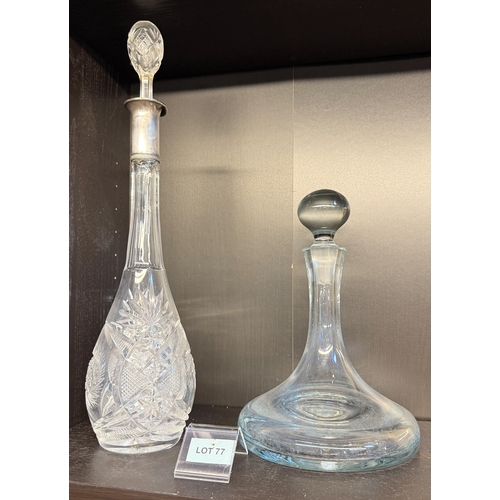 77 - One large 800 silver bounded decanter and one ships decanter
