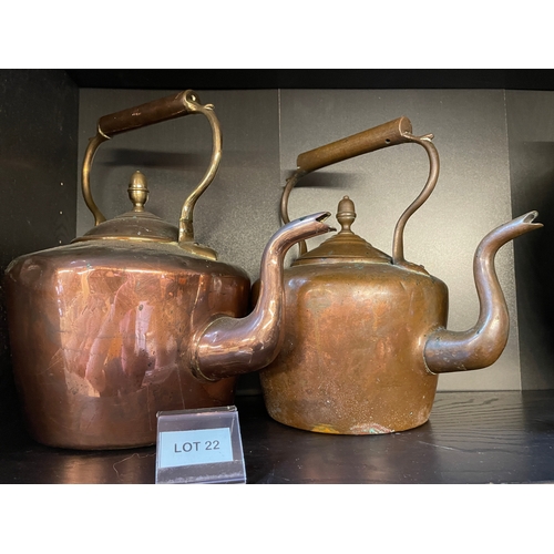22 - Two early copper kettles
