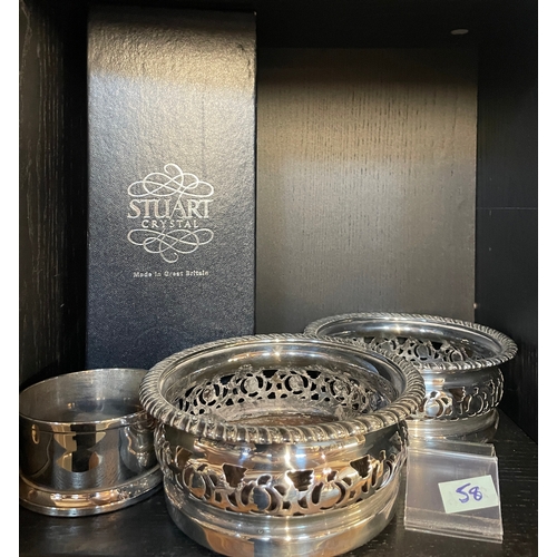 58 - Stuart crystal decanter in original box and wine coasters