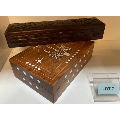 7 - Two wooden boxes one hand made pencil box made in Indonesia