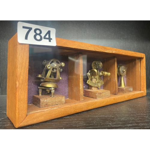 784 - Unusual brass ship equipment set in wood box
