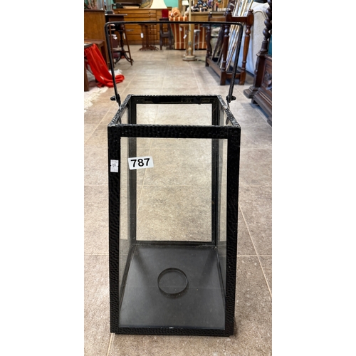787 - Black Metal & Glass Outdoor Lantern (for outdoor candle) with handle. 
Originally from 'Habitat. Mea... 