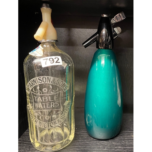 792 - Two vintage soda siphons one with nice graphics Penrith Wigton and Silloth