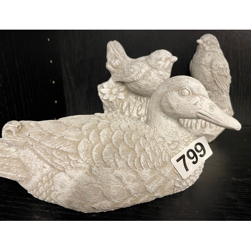 799 - Pair of reconstituted stone garden ornaments of birds