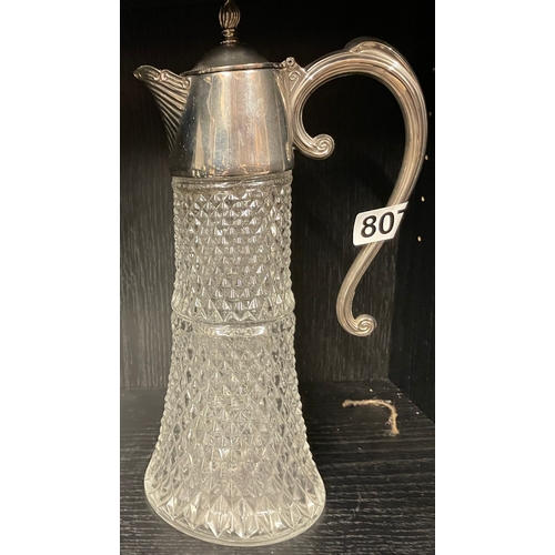 807 - Cut glass decanter with white metal top