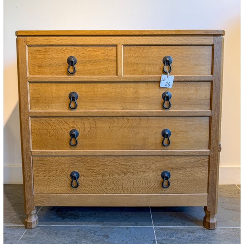 Mouseman Oak Chest of Drawers with Seven Drawers 3' W x 3' H