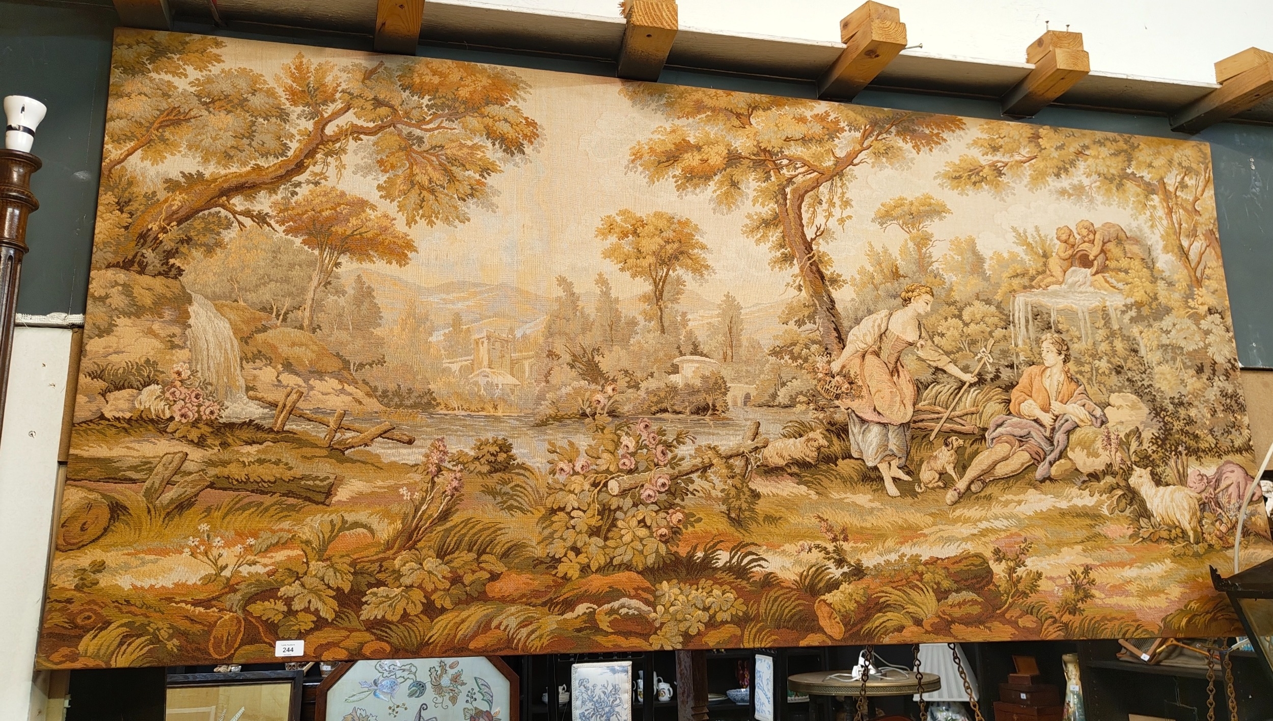 vintage French pastoral wall tapestry depicting an idyllic 18th-century ...