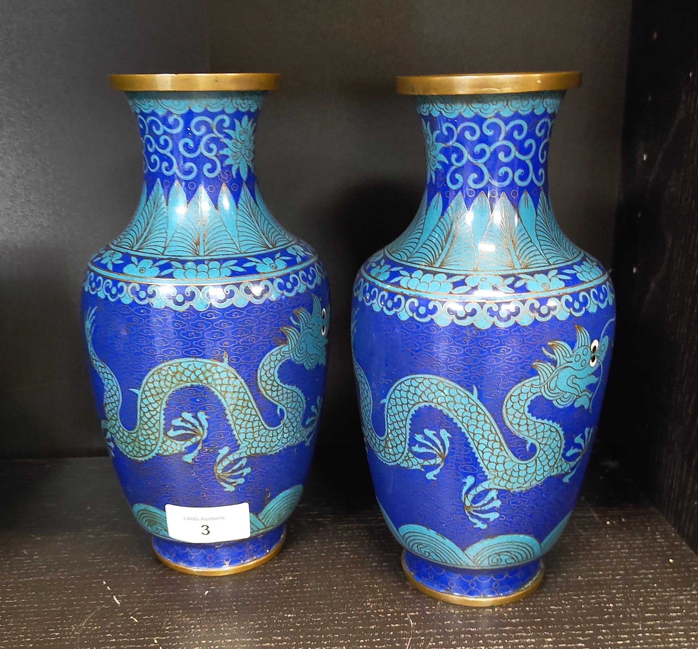 Pair of mid-century cloisonné vases