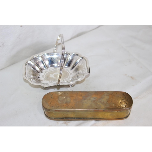 384 - PLATED BONBON DISH AND BRASS BOX