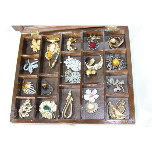 208 - VINTAGE BOX OF JEWELLERY AND BOX OF BROOCHES