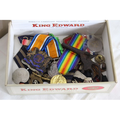 390a - BOX OF MEDALS ETC