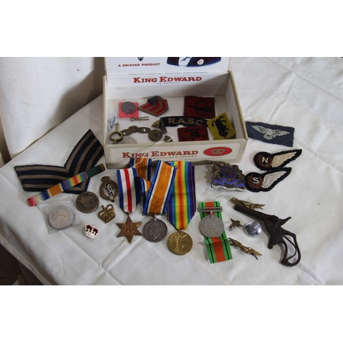 390a - BOX OF MEDALS ETC