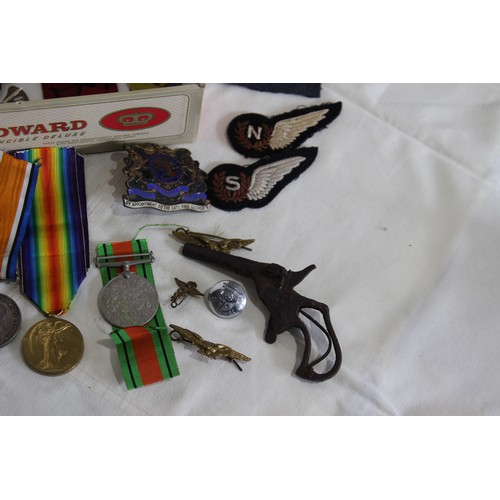 390a - BOX OF MEDALS ETC