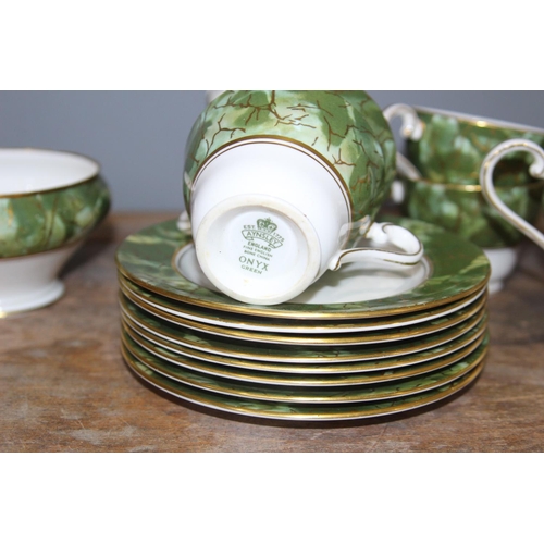 134 - QUANTITY OF AYNSLEY ONYX GREEN TEA SET