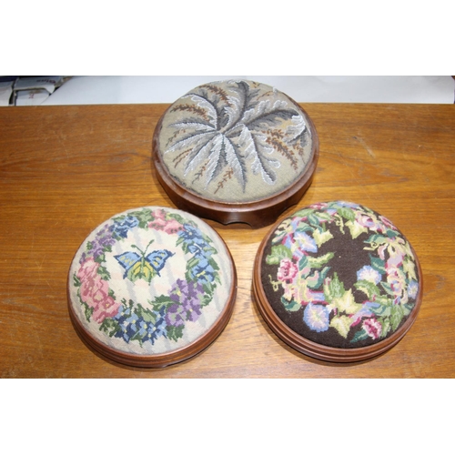 229 - 3 X VINTAGE NEEDLEPOINT FOOTSTOOLS