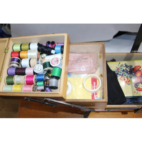 241 - CANTILEVER SEWING BOX AND CONTENTS