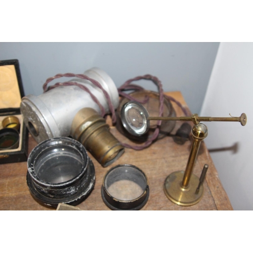 319 - VINTAGE MICROSCOPE AND ATTACHMENTS ETC