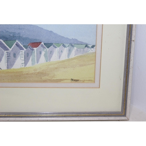 35 - WATERCOLOUR BEACH HUTS BY ROLAND GIDDINGS
34CM X 24CM