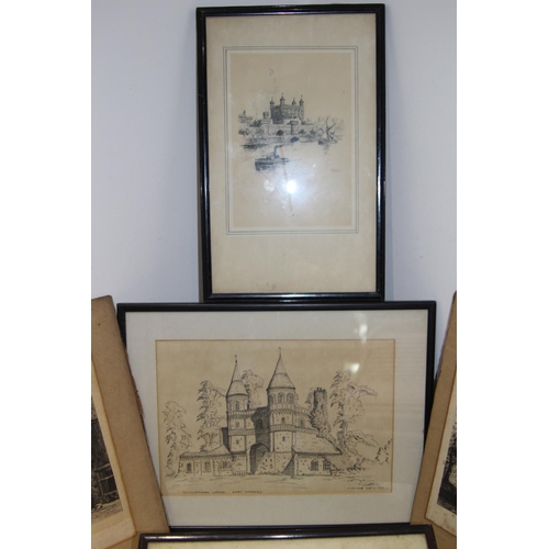 62 - 5 X VINTAGE PRINTS AND DRAWINGS
LARGEST 45CM X 35CM