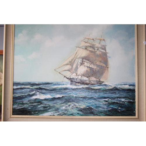 66 - OIL ON CANVAS OF A SAILING SHIP
106CM BY 86CM