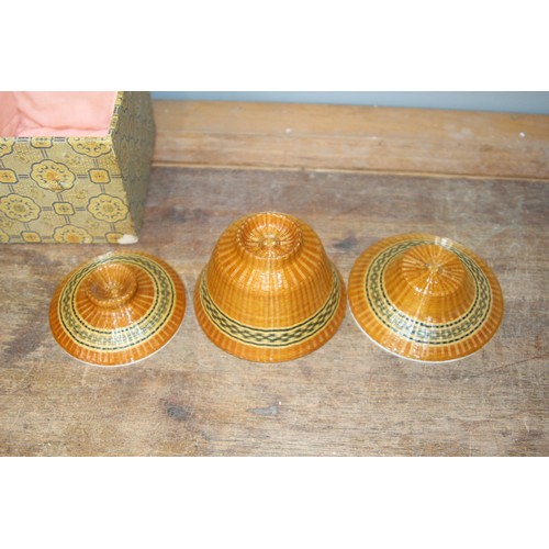 153 - ORIENTAL CHINA AND WICKER BOWL SET